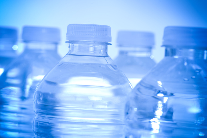 Close up of five water bottles